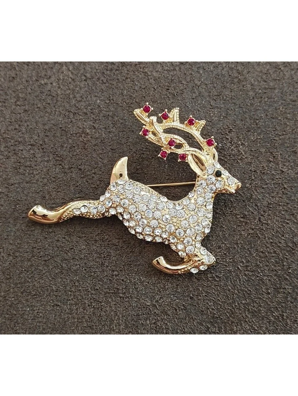 1980s Monet Reindeer Rhinestones Brooch